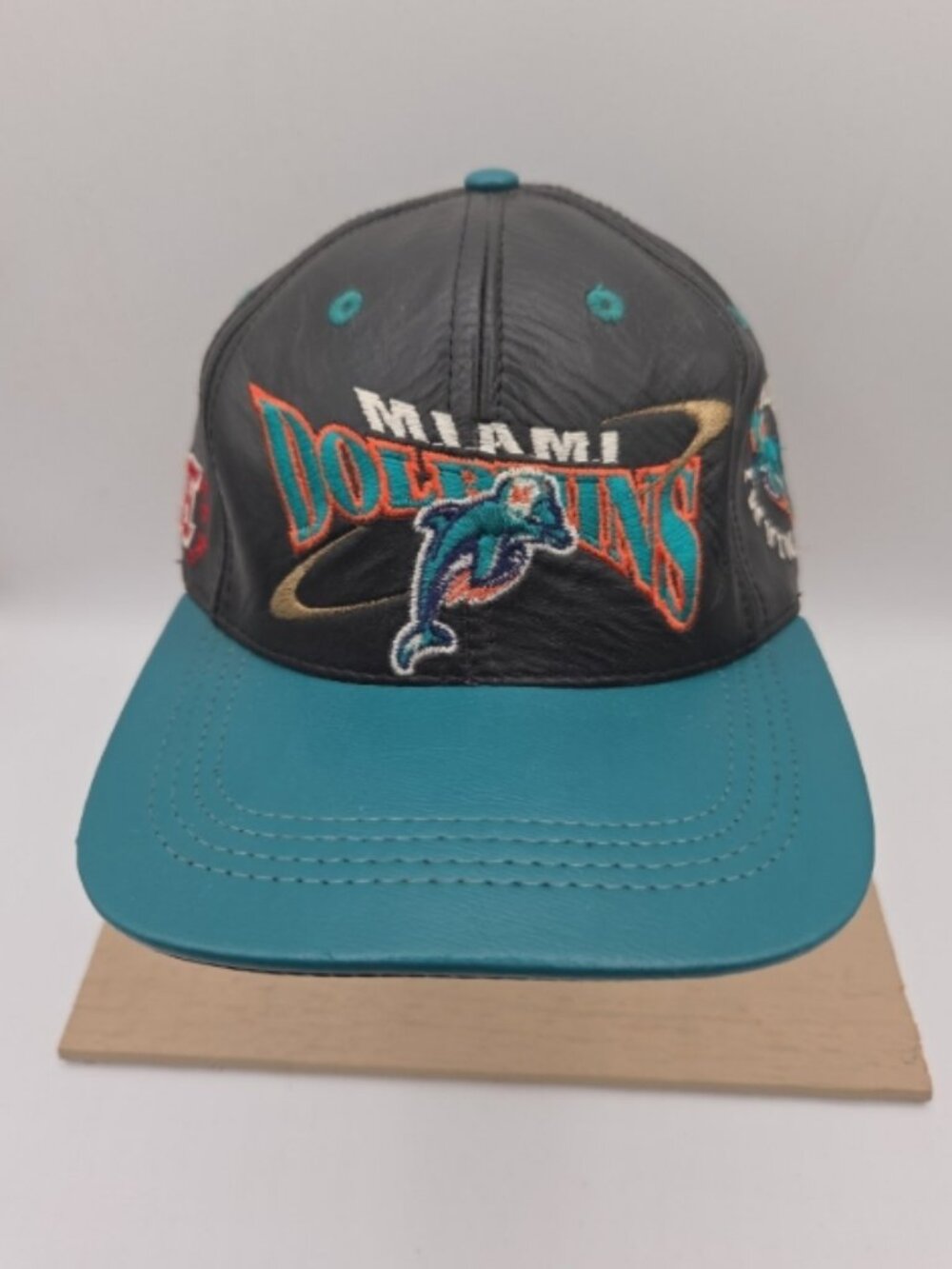 Vintage Miami Dolphins Pro Elite Leather Strapback Hat Made in USA 90s Team NFL